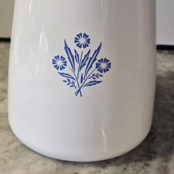 Vintage Corningware Pitcher White Carafe with Blue Floral Motif